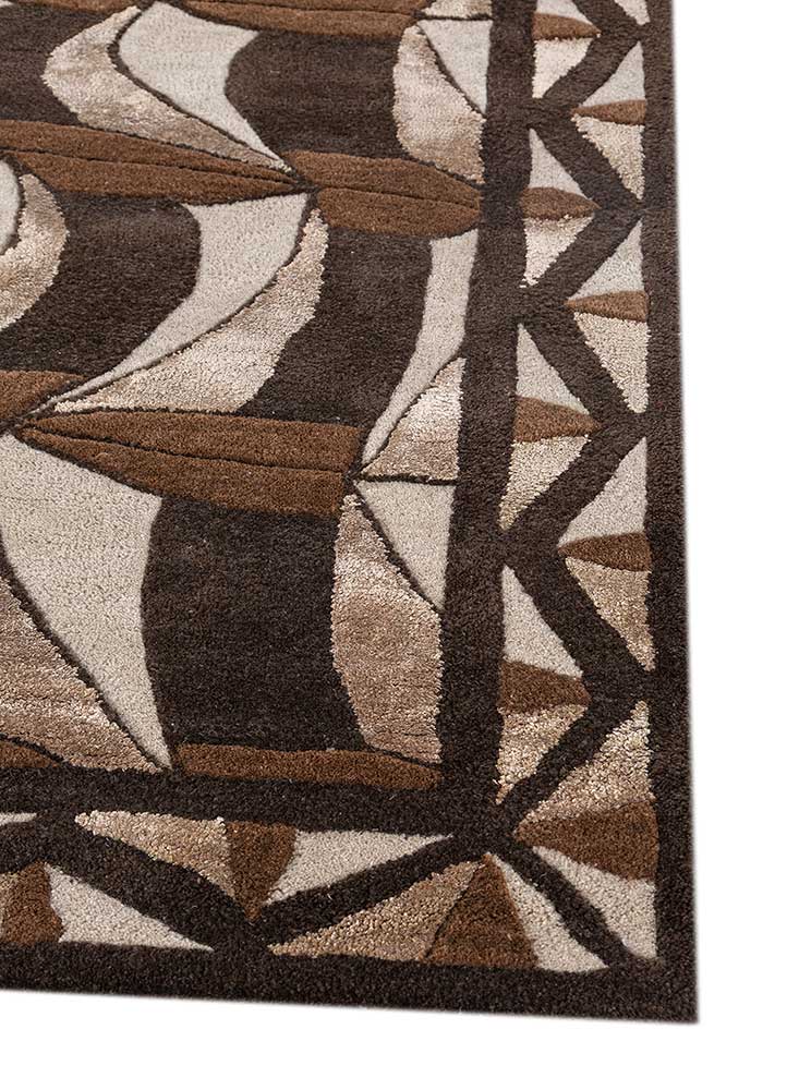 acar beige and brown wool and viscose Hand Tufted Rug - Corner
