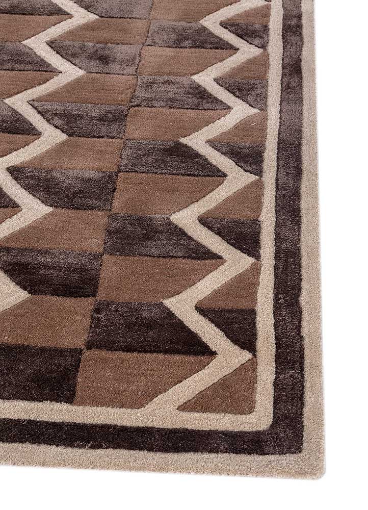 acar beige and brown wool and viscose Hand Tufted Rug - Corner