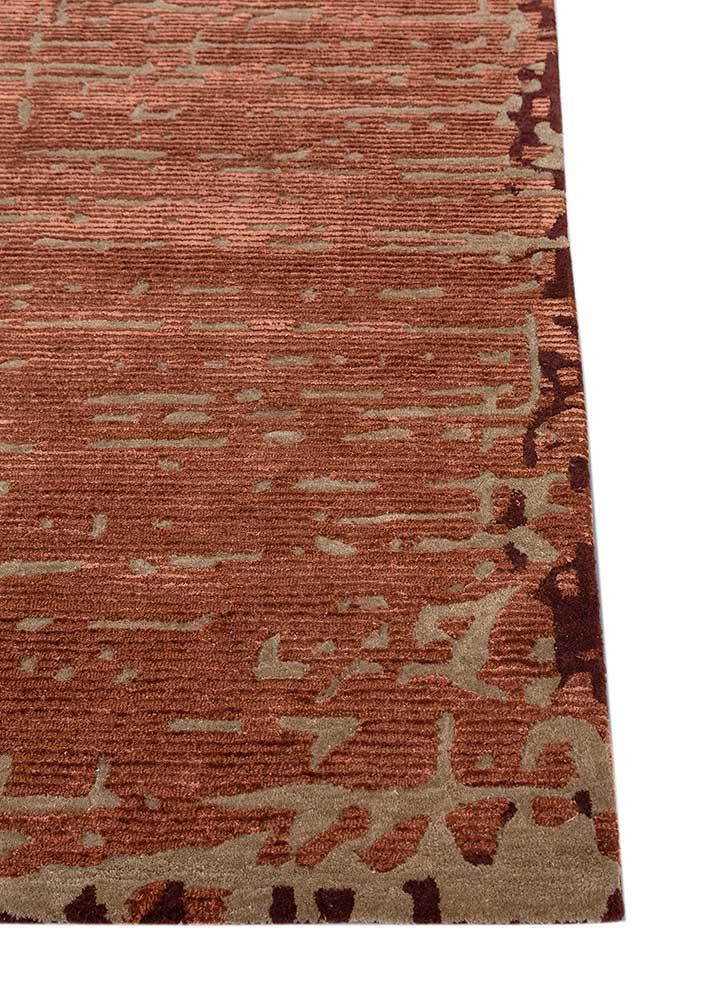 white noise red and orange wool and viscose Hand Tufted Rug - Corner
