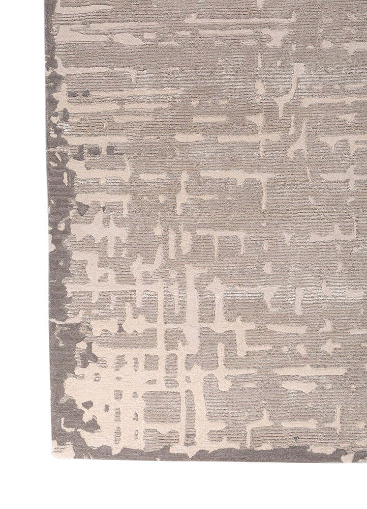white noise grey and black wool and viscose Hand Tufted Rug - Corner
