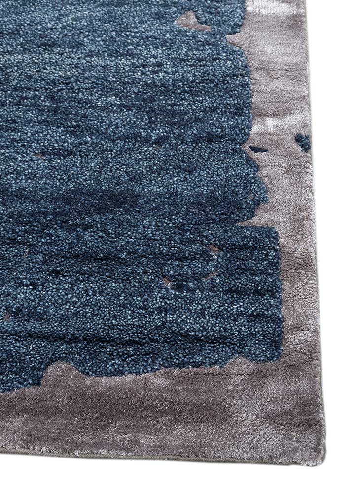 white noise blue wool and viscose Hand Tufted Rug - Corner