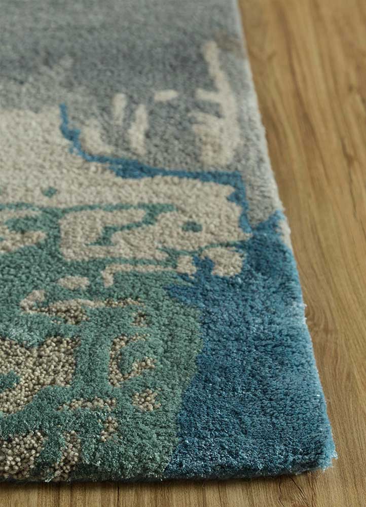 genesis blue wool and viscose Hand Tufted Rug - Corner