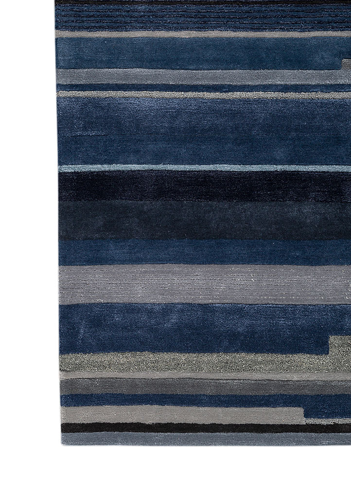 acar blue wool and viscose Hand Tufted Rug - Corner