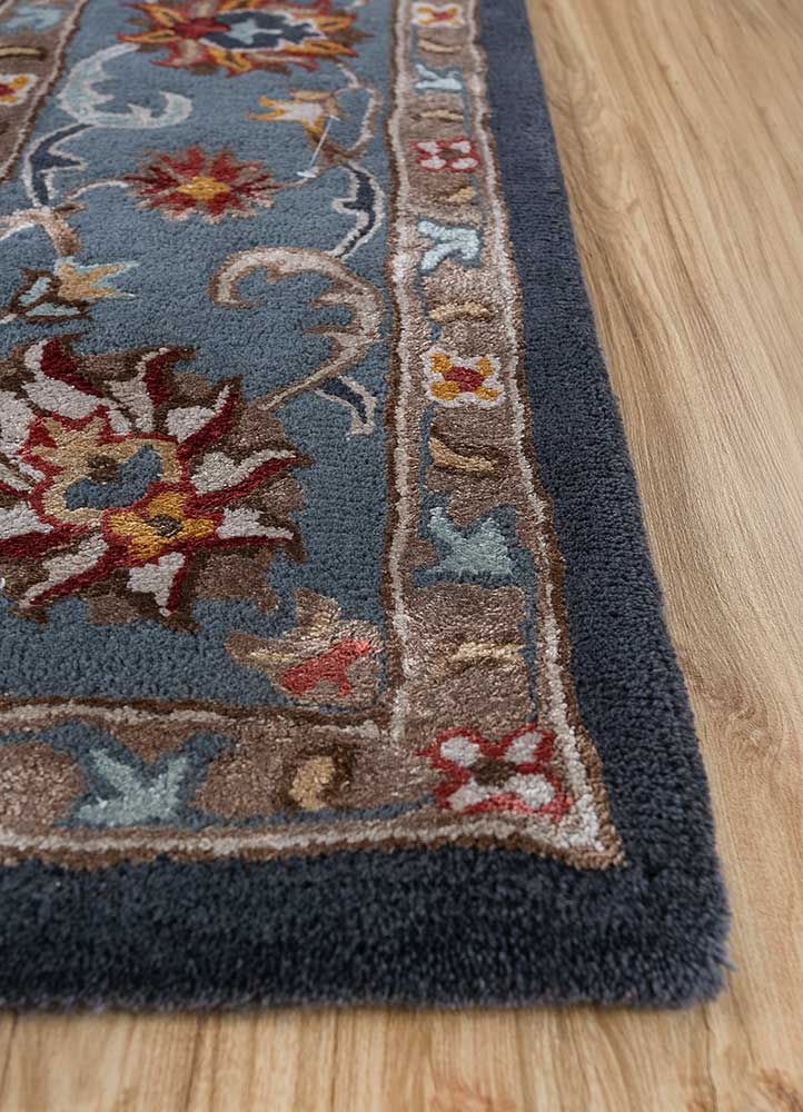 kasbah blue wool and bamboo silk Hand Tufted Rug - Corner