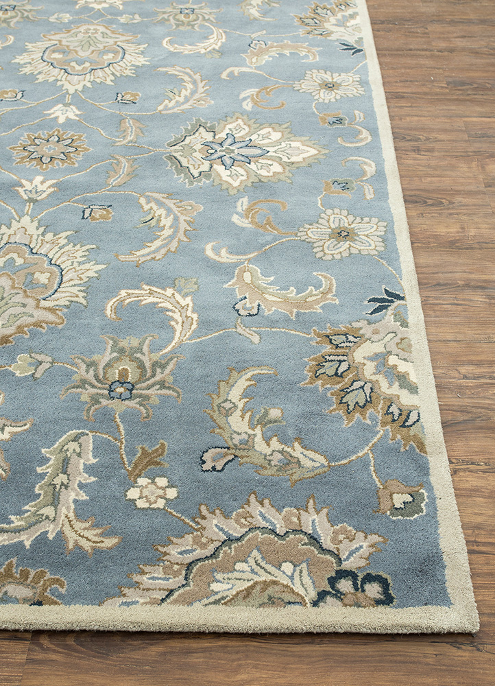 kasbah blue wool Hand Tufted Rug - Corner