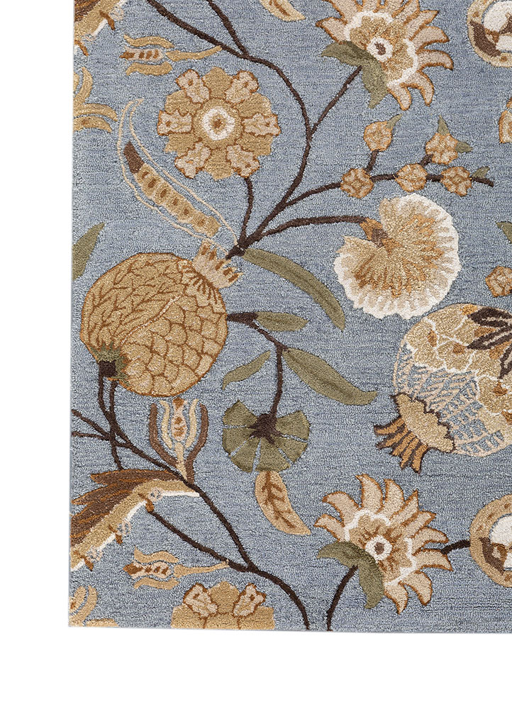 hacienda blue wool and viscose Hand Tufted Rug - Corner