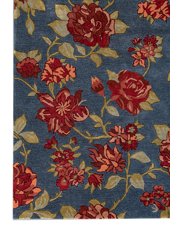 hacienda blue wool and viscose Hand Tufted Rug - Corner