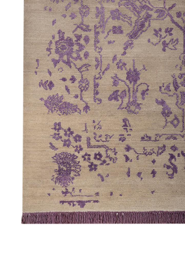 far east ivory wool and silk Hand Knotted Rug - Corner far east ivory wool and silk Hand Knotted Rug - Corner