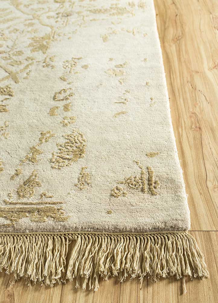 far east beige and brown wool and silk Hand Knotted Rug - Corner