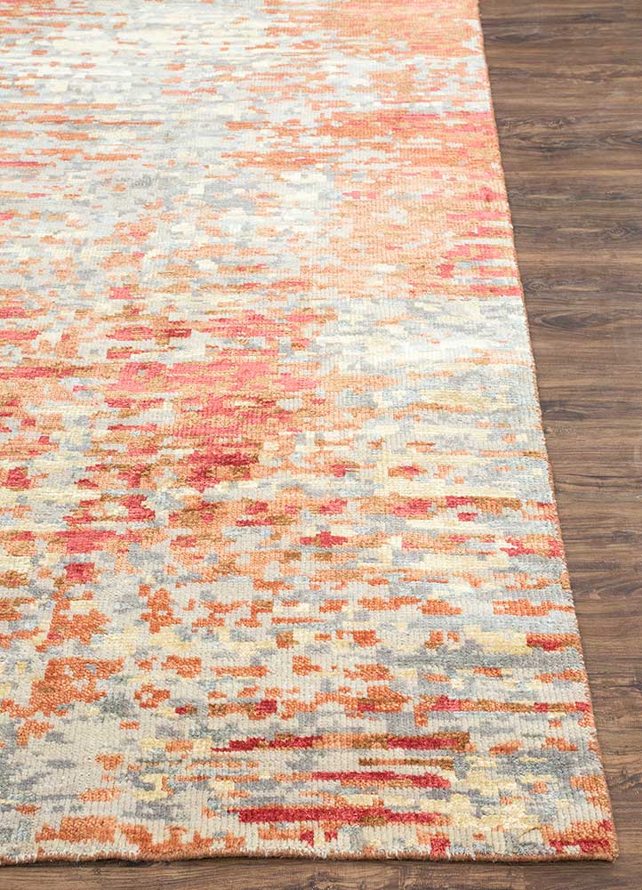 clan red and orange wool and bamboo silk Hand Knotted Rug - Corner