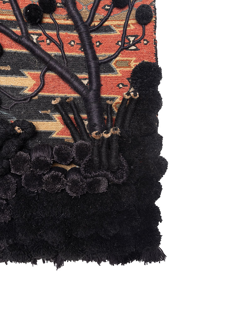wall art grey and black wool and bamboo silk Wall Art Rug - Corner