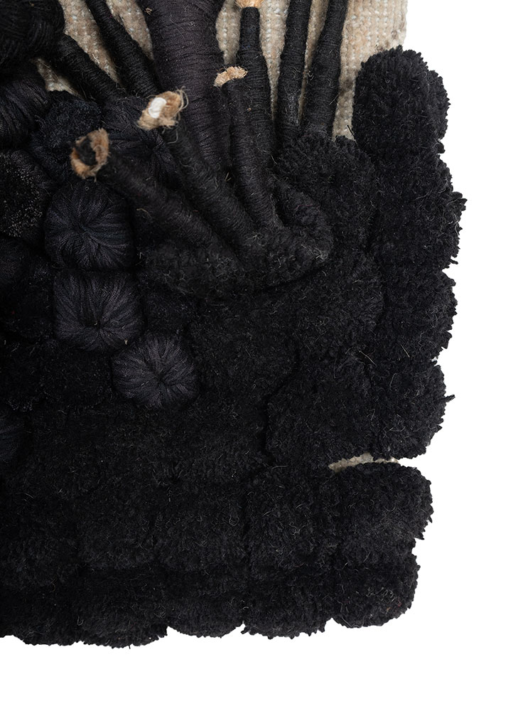 wall art grey and black wool and bamboo silk Wall Art Rug - Corner