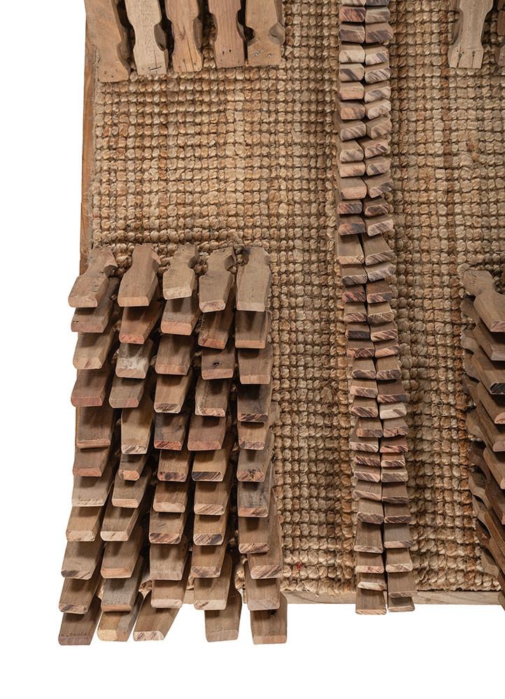 wall installation gold jute and hemp Wall Art Rug - Corner wall installation gold jute and hemp Wall Art Rug - Corner