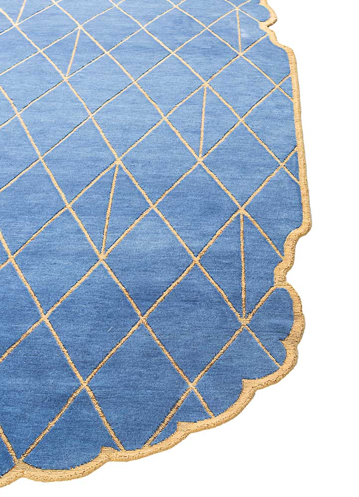 jaipur wunderkammer blue wool and bamboo silk Hand Knotted Rug - Corner