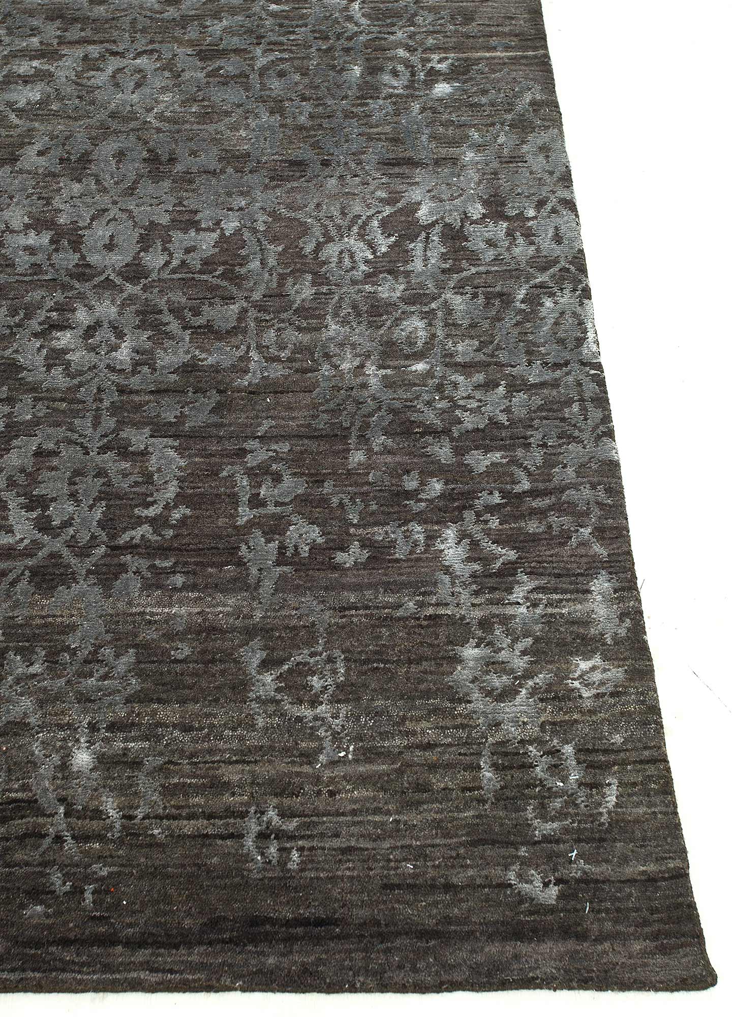 far east grey and black wool and viscose Hand Knotted Rug - Corner