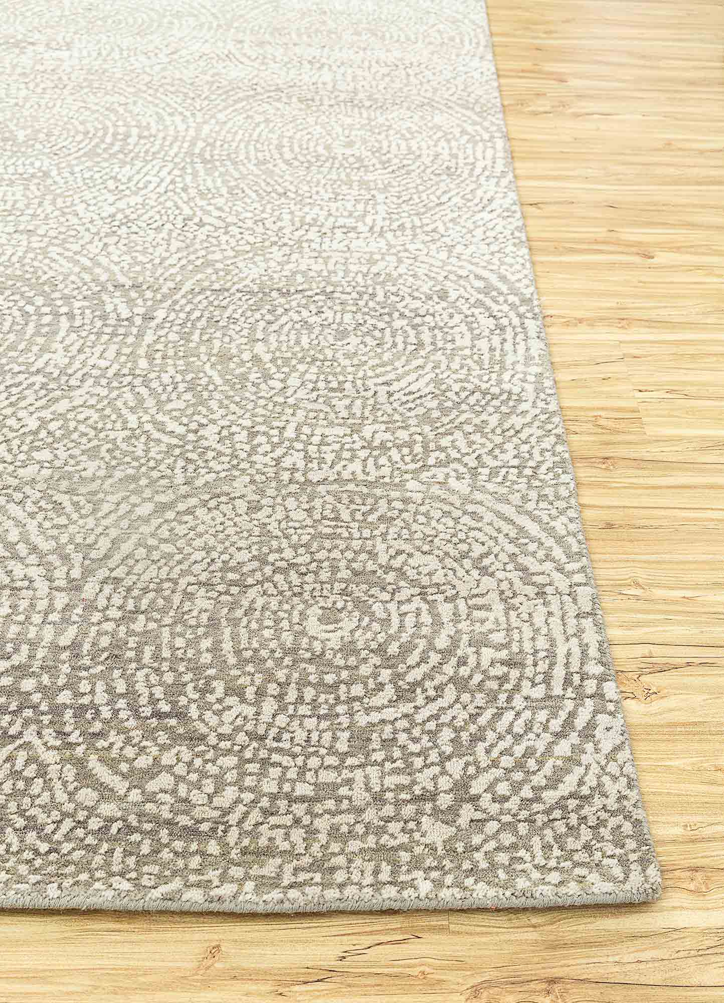 pansy beige and brown wool Hand Knotted Rug - Corner