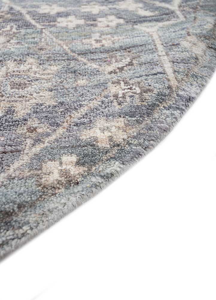 someplace in time blue afghan wool Hand Knotted Rug - Corner