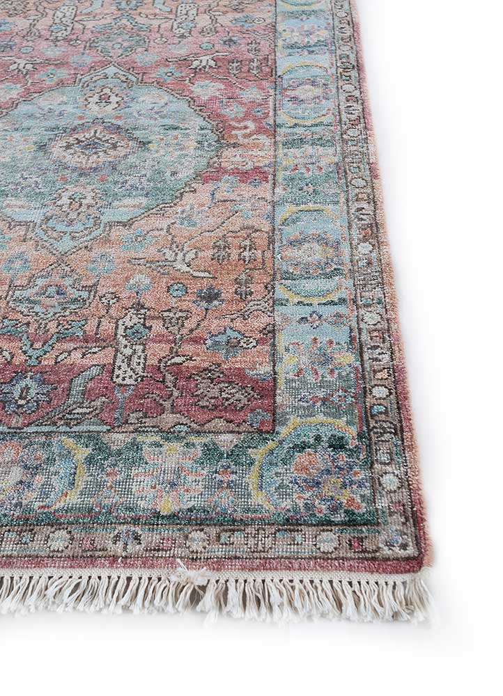 someplace in time red and orange afghan wool Hand Knotted Rug - Corner