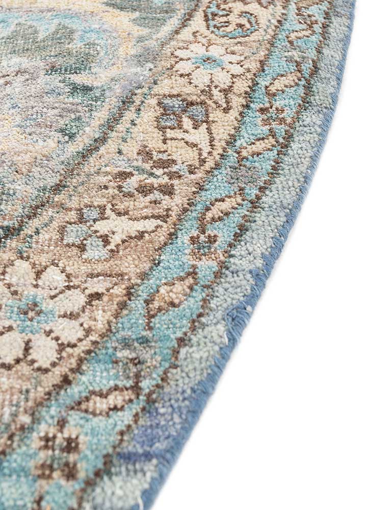 someplace in time blue wool Hand Knotted Rug - Corner