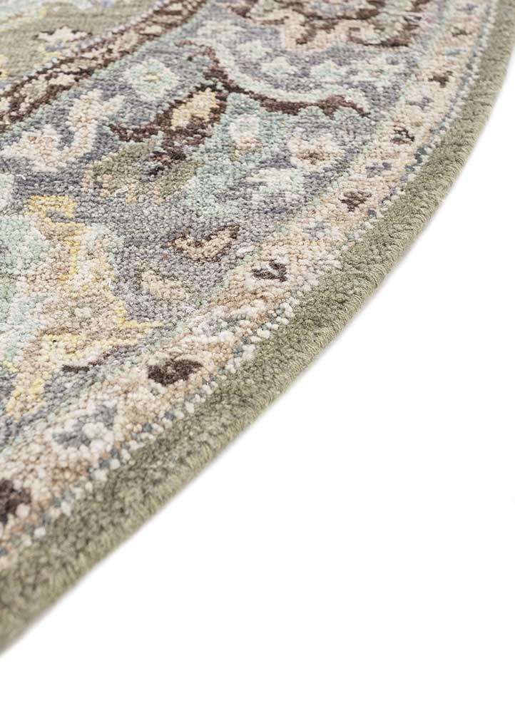 someplace in time green wool Hand Knotted Rug - Corner