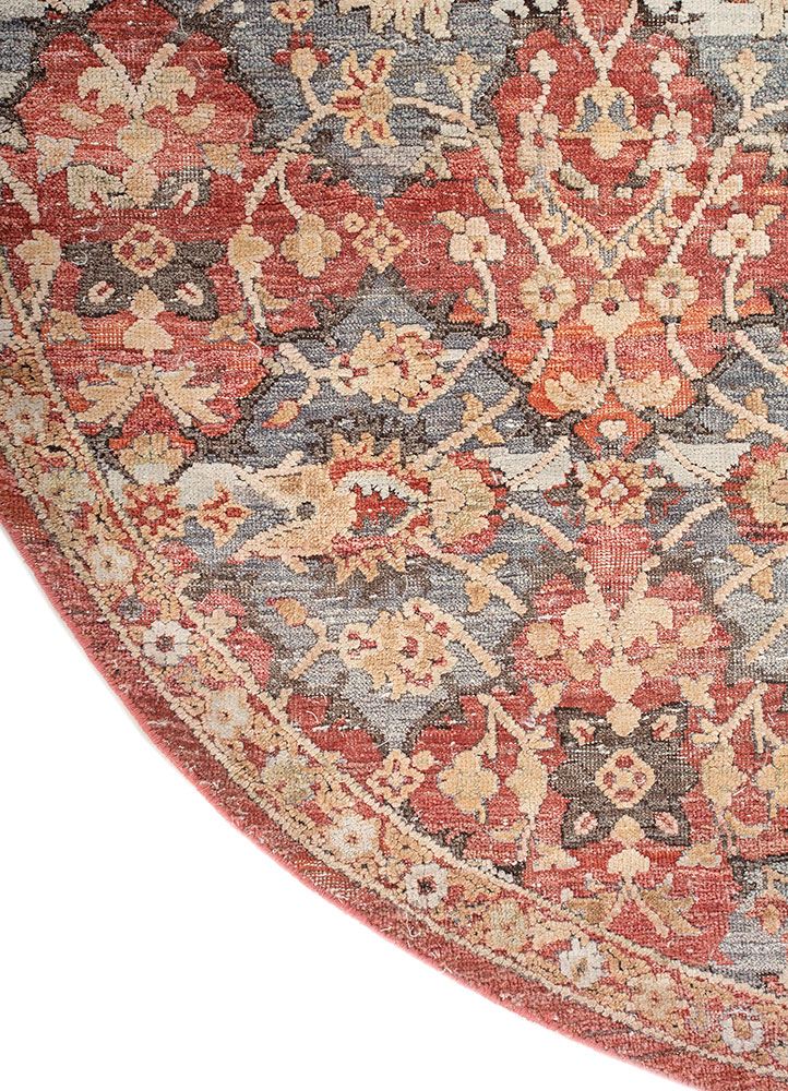 viscaya red and orange wool and silk Hand Knotted Rug - Corner