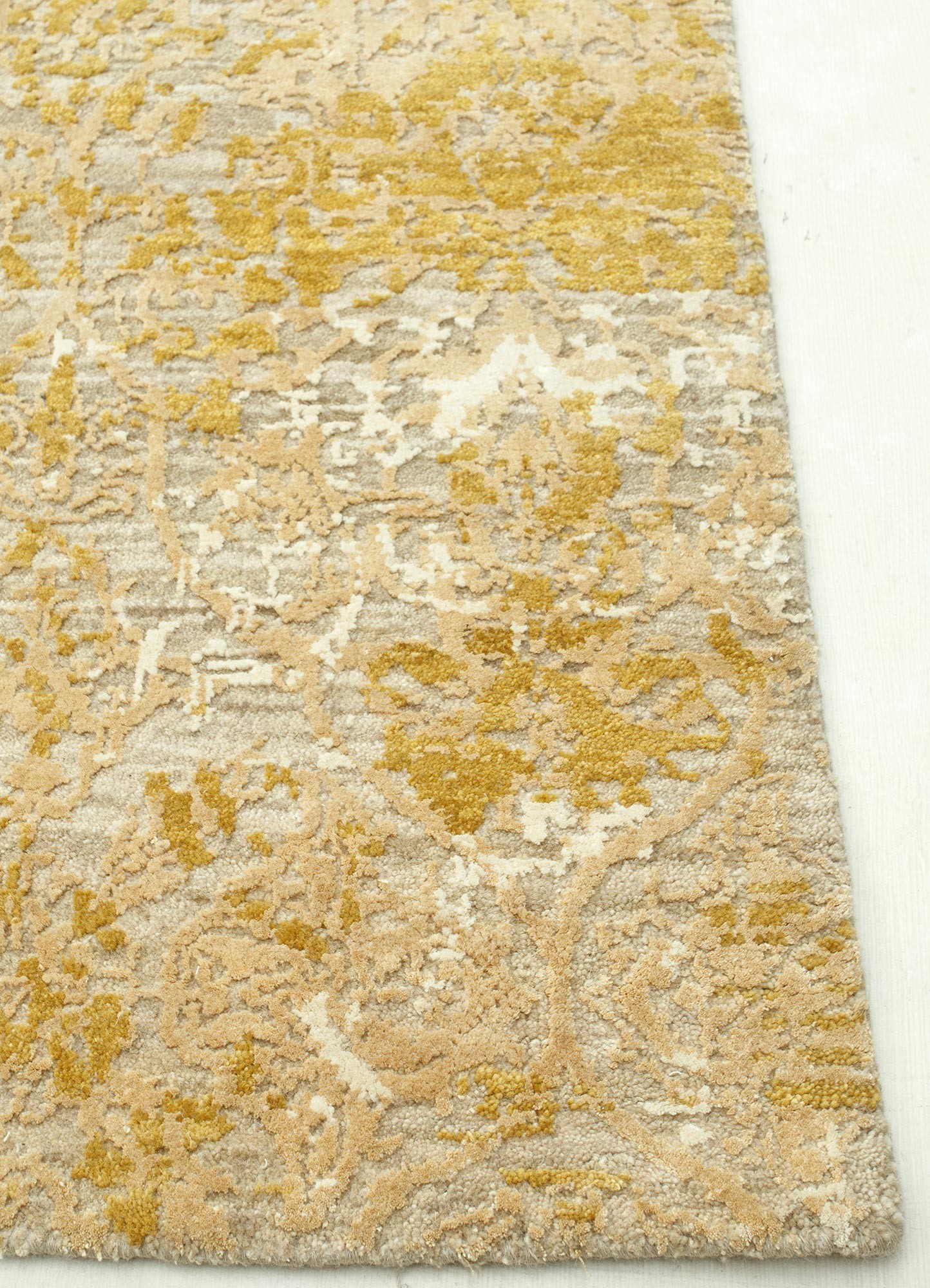 chaos theory by kavi gold wool and bamboo silk Hand Knotted Rug - Corner chaos theory by kavi gold wool and bamboo silk Hand Knotted Rug - Corner