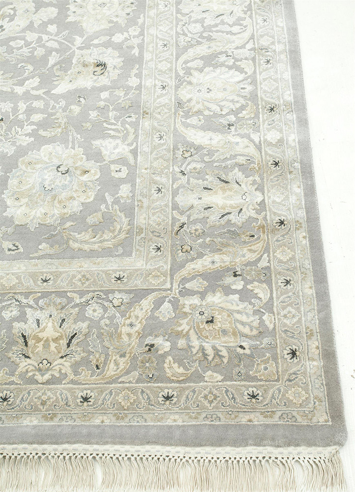 aurora grey and black wool and silk Hand Knotted Rug - Corner aurora grey and black wool and silk Hand Knotted Rug - Corner