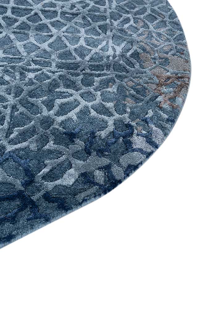 mythos blue wool and viscose Hand Tufted Rug - Corner