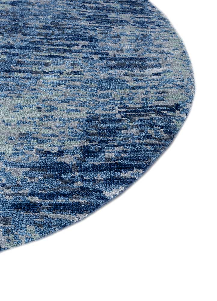 clan blue wool and bamboo silk Hand Knotted Rug - Corner