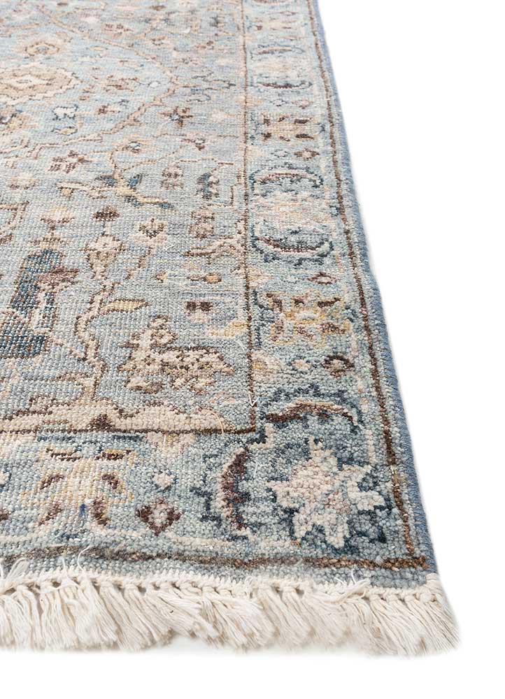 someplace in time blue wool Hand Knotted Rug - Corner