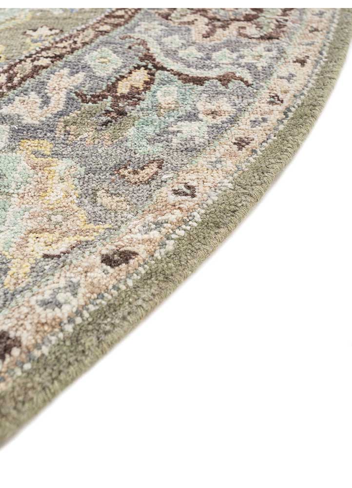 someplace in time green afghan wool Hand Knotted Rug - Corner