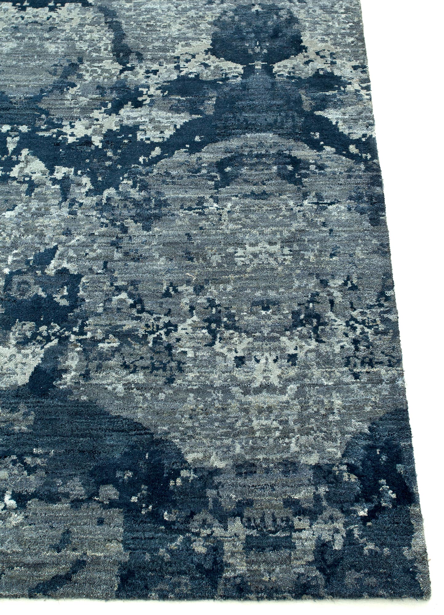 chaos theory by kavi grey and black wool and bamboo silk Hand Knotted Rug - Corner