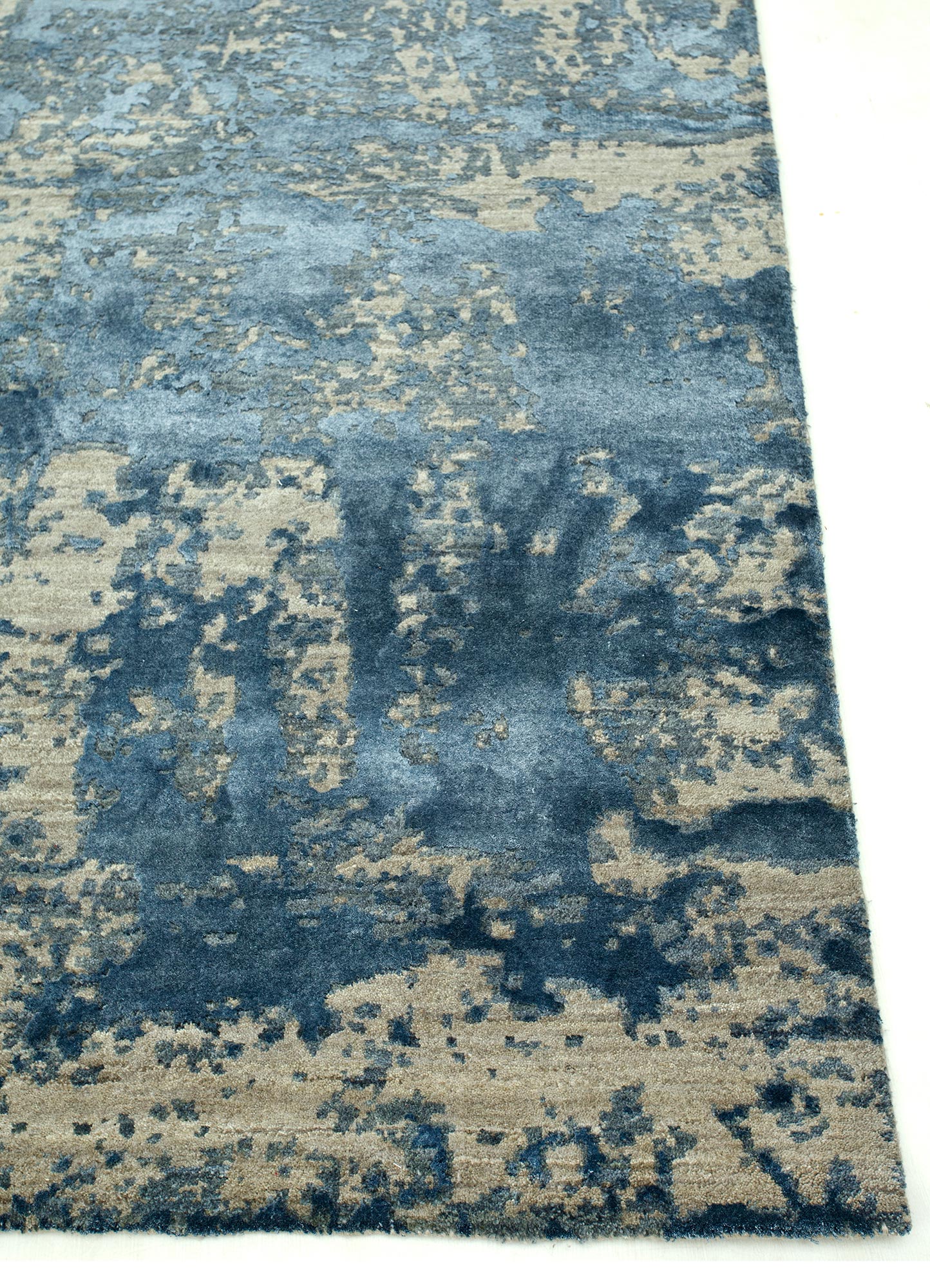 chaos theory by kavi grey and black wool and bamboo silk Hand Knotted Rug - Corner