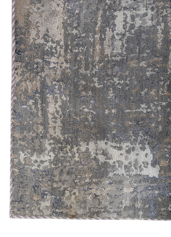 chaos theory by kavi grey and black wool and bamboo silk Hand Knotted Rug - Corner