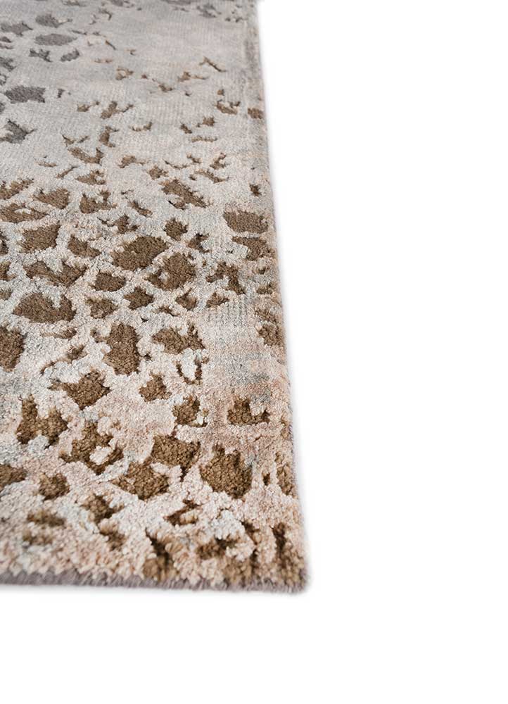 chaos theory by kavi beige and brown wool and bamboo silk Hand Knotted Rug - Corner