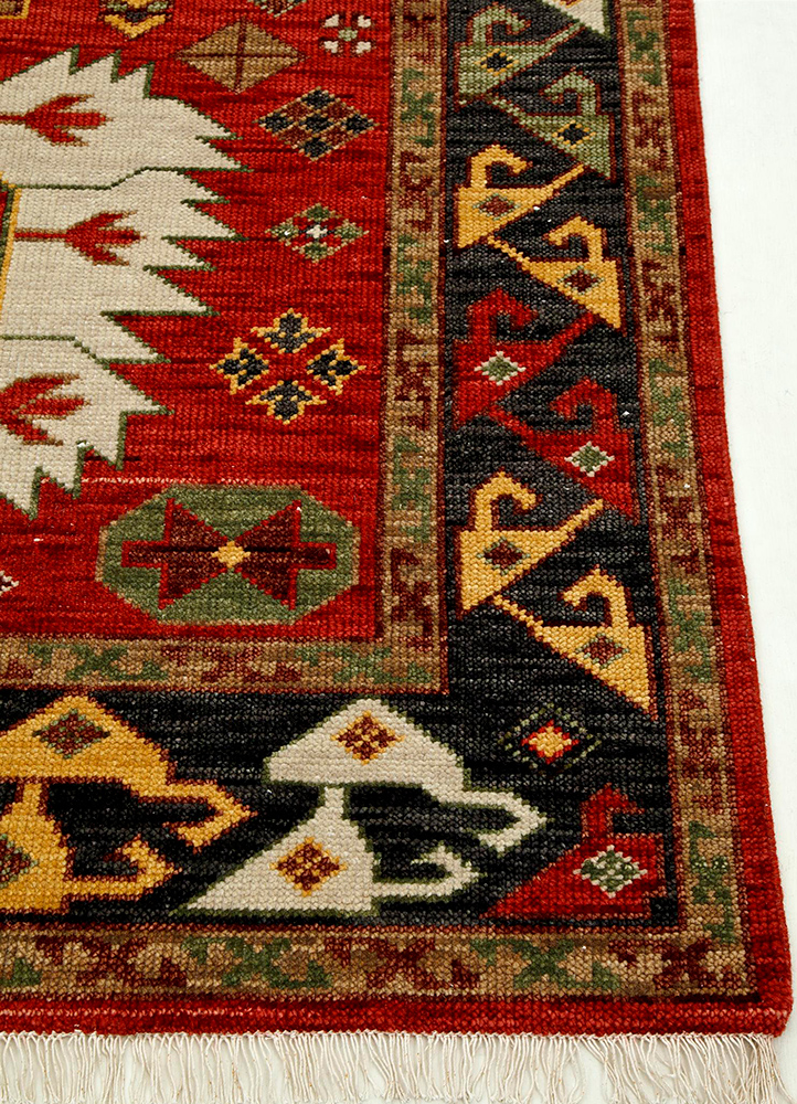 savana red and orange wool Hand Knotted Rug - Corner