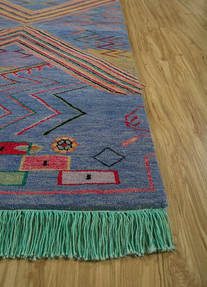 manchaha blue wool Hand Knotted Rug - Corner