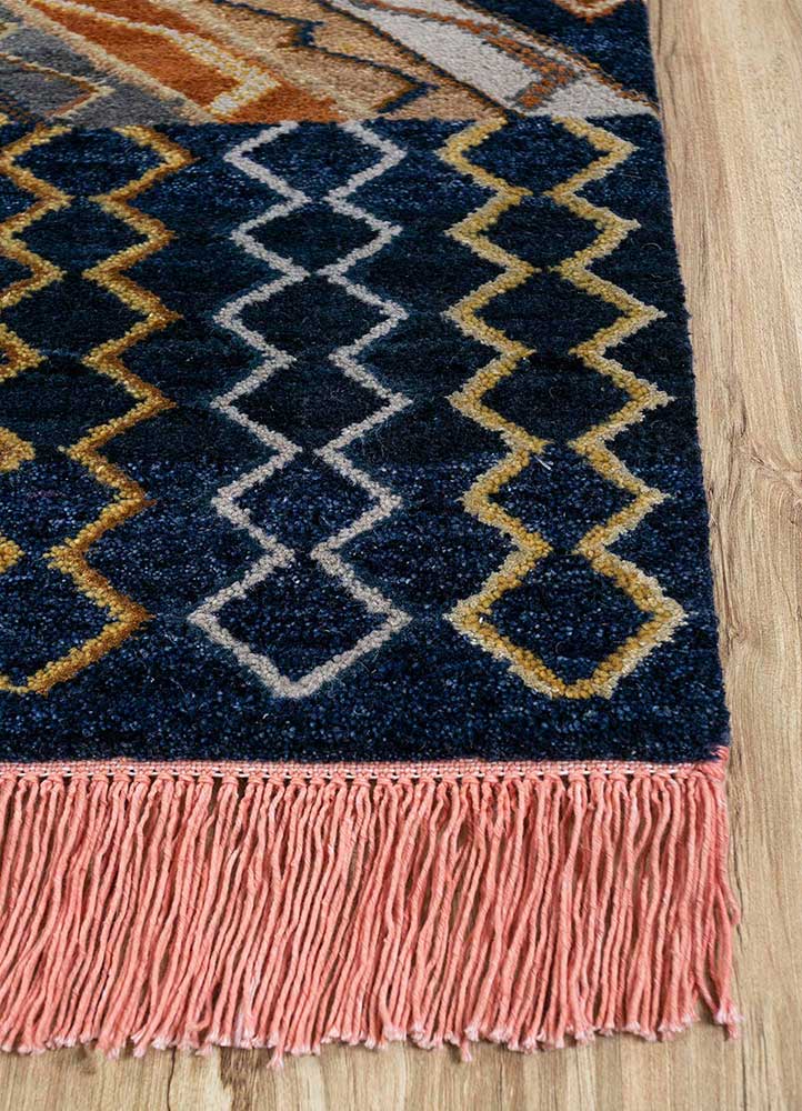 manchaha blue wool and bamboo silk Hand Knotted Rug - Corner