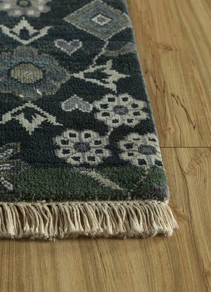 manchaha grey and black wool and bamboo silk Hand Knotted Rug - Corner