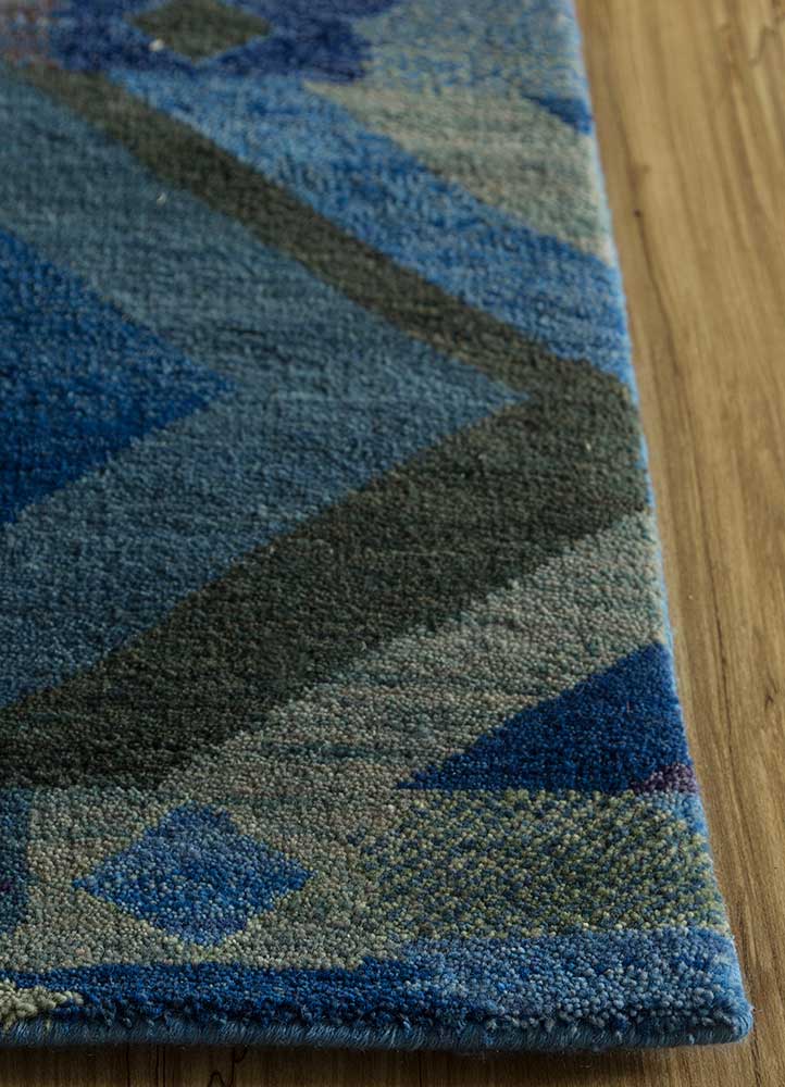 manchaha blue wool and bamboo silk Hand Knotted Rug - Corner