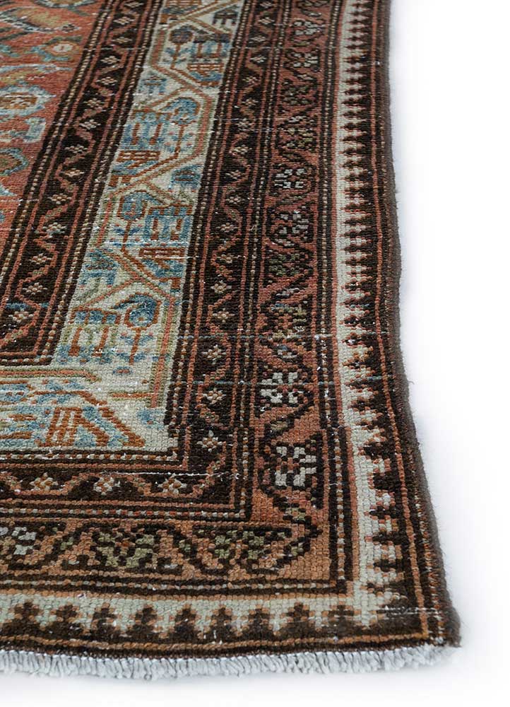 vintage beige and brown wool Hand Knotted Rug - Corner