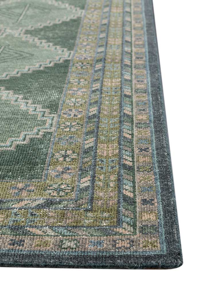 erbe green wool Hand Knotted Rug - Corner