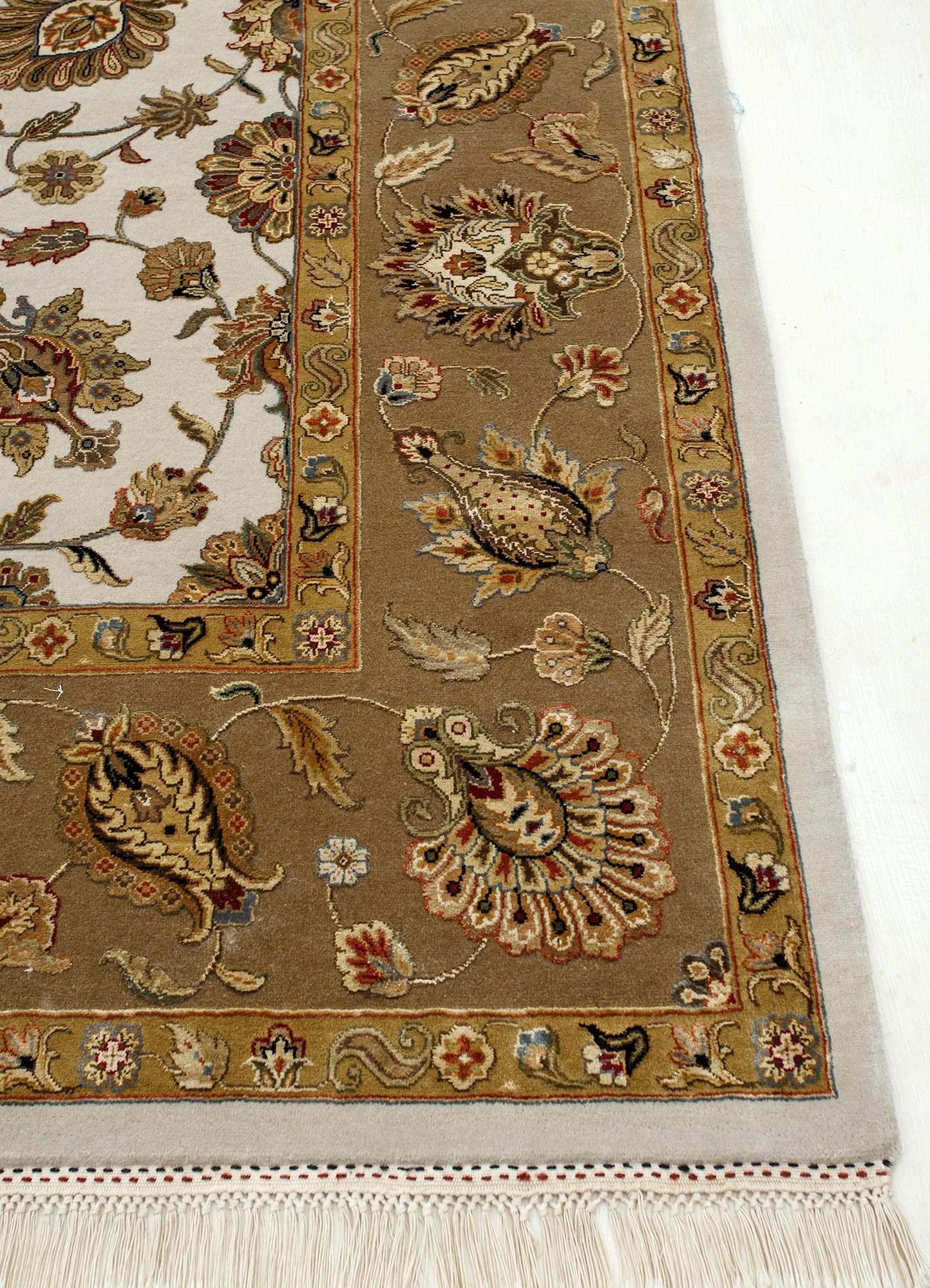 aurora beige and brown wool and silk Hand Knotted Rug - Corner