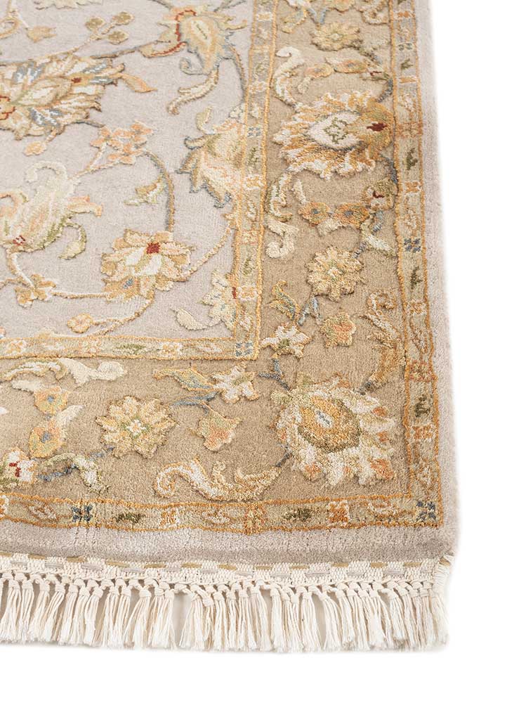 aurora ivory wool and silk Hand Knotted Rug - Corner