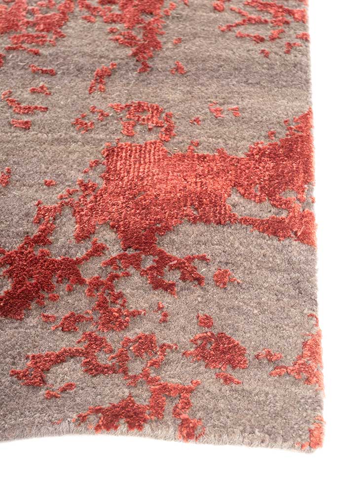 chaos theory by kavi red and orange wool and bamboo silk Hand Knotted Rug - Corner