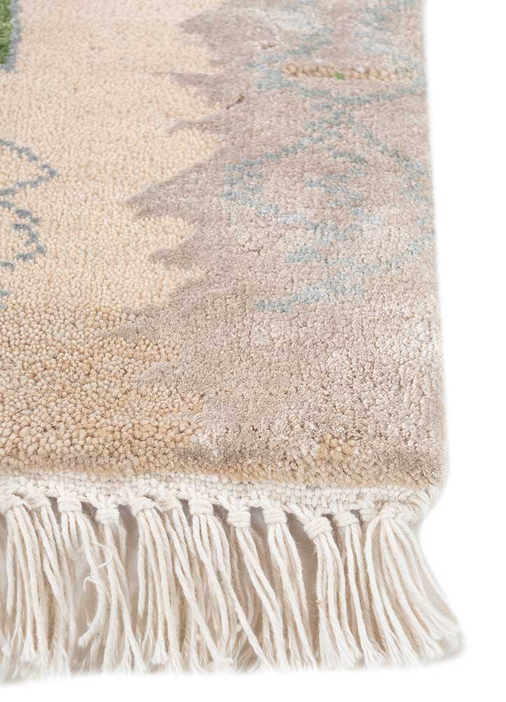 manchaha beige and brown wool and bamboo silk Hand Knotted Rug - Corner