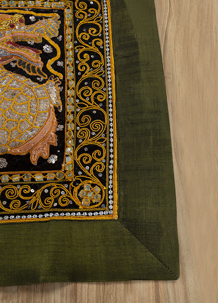 bespoke sile blue polyester and zari Wall Art Rug - Corner bespoke sile blue polyester and zari Wall Art Rug - Corner