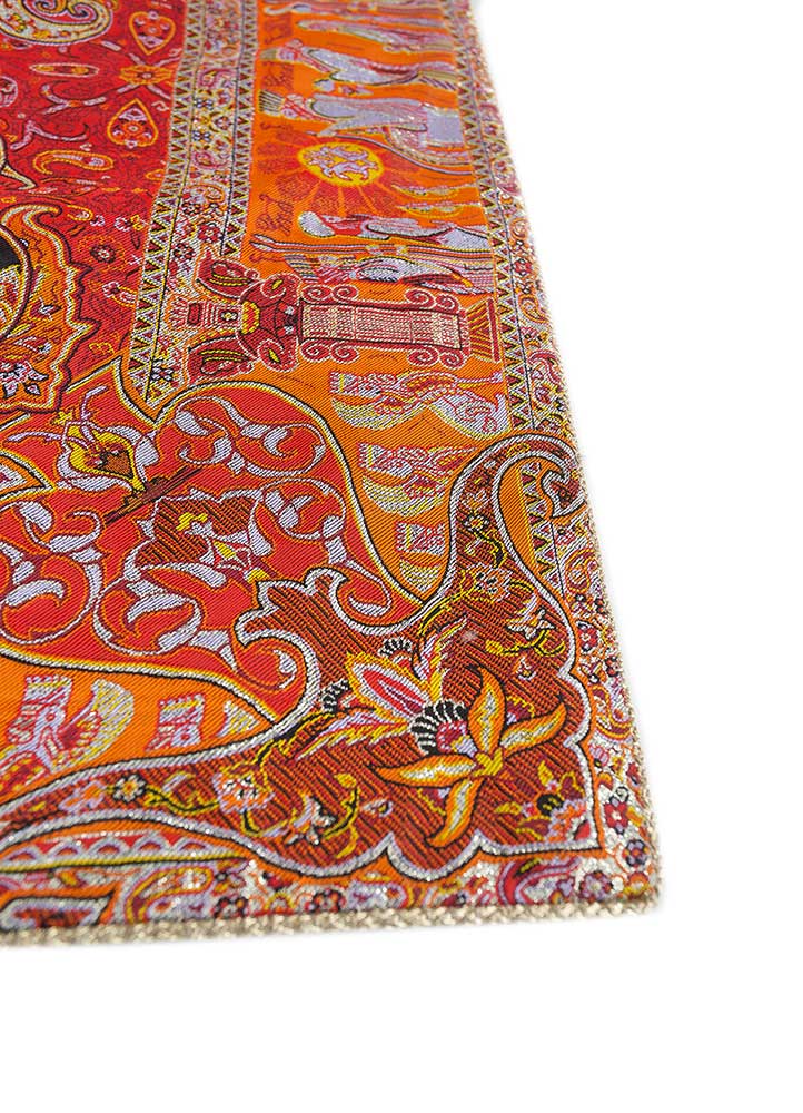 mending your own red and orange silk Wall Art Rug - Corner