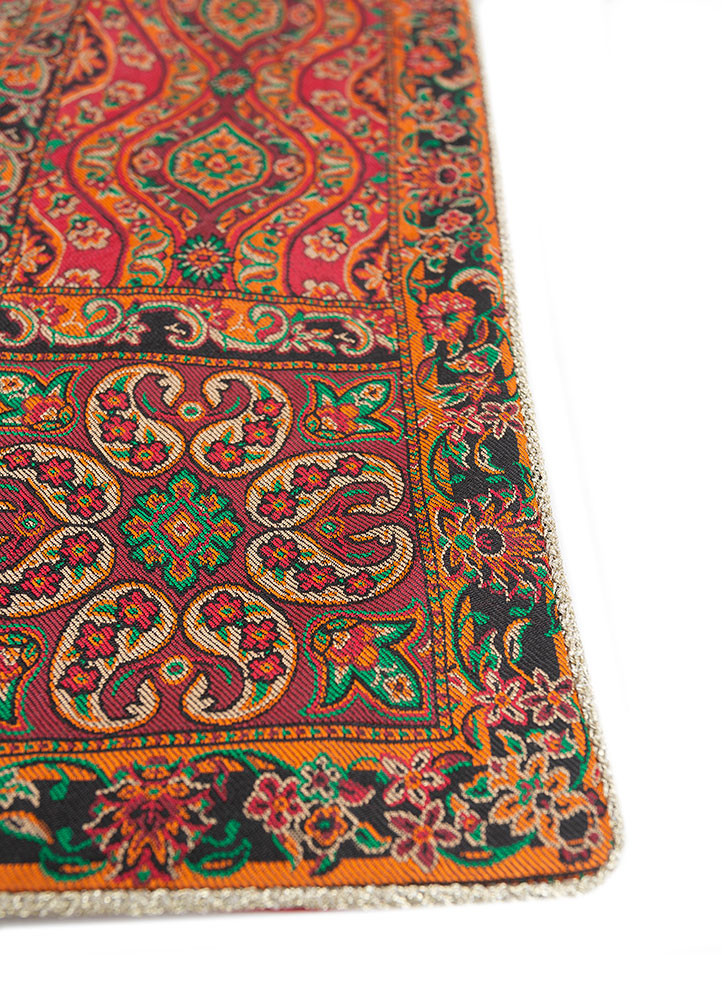 gulmarg red and orange silk and zari Wall Art Rug - Corner gulmarg red and orange silk and zari Wall Art Rug - Corner