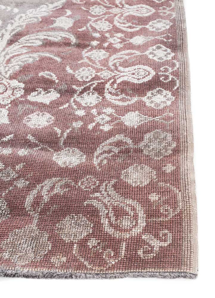 azalea red and orange wool and silk Hand Knotted Rug - Corner